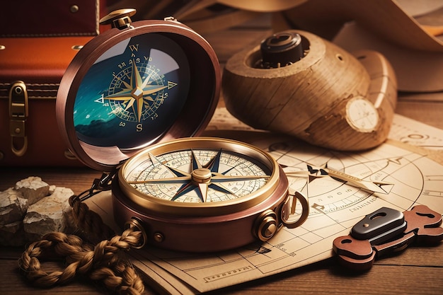 Traveling adventure and vacation concept with compass