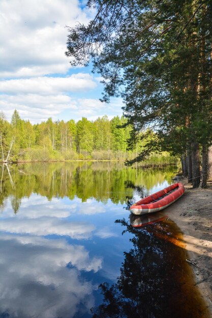 Traveling along the river in a boat