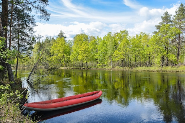 Traveling along the river in a boat