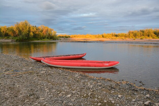 Traveling along the river in a boat