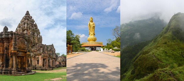 Foto viaggio in thailandia in collage con diversi scatti su sfondo bianco