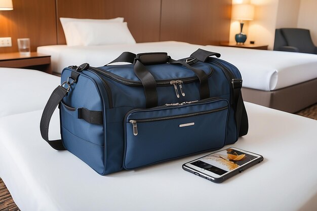 Photo traveling bag in the hotel room