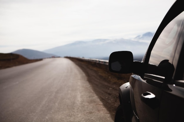 Traveling by car on a long road