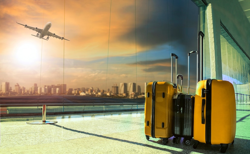  Traveling luggage in airport terminal