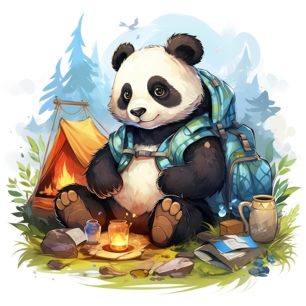 the traveling Panda the camper illustration