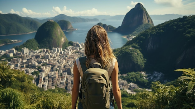 Foto donna viaggiatrice tijuca donna viaggiatrice escursionisti viaggiano wanderlust