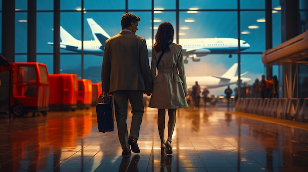 Travelling couple at the airport