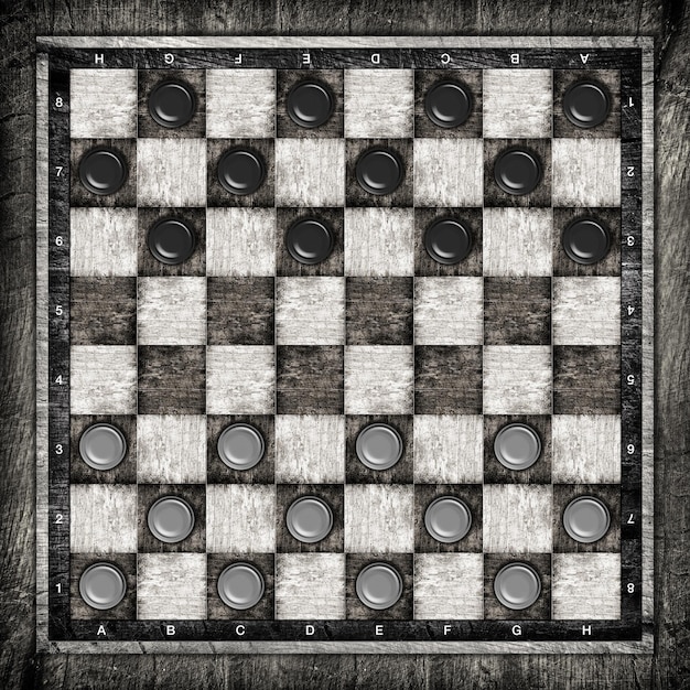 Photo travelling draughts or checkers on playing field