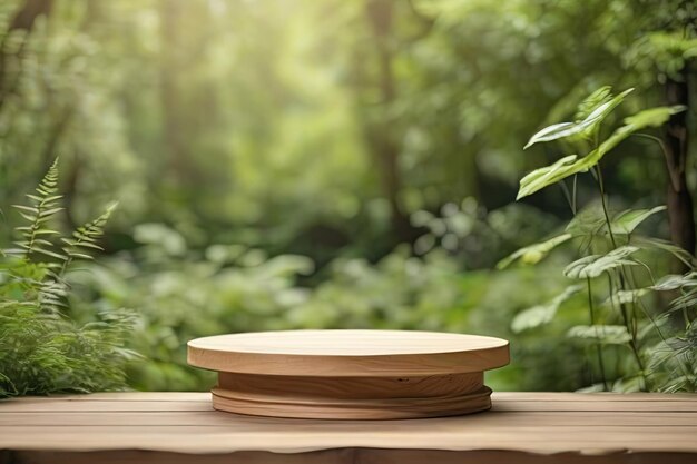 Travertine round podium in serene spa setting perfect for showcasing beauty products