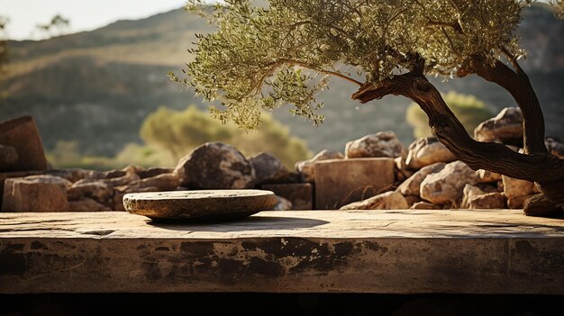 Foto pietra di travertino e ulivo