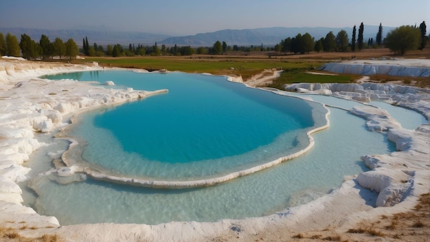 Foto travertine terrassen en thermale bronnen in pamukkale turkije