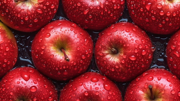 A tray of apples with water droplets on them