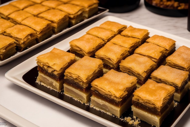 A tray of baklava at a restaurant