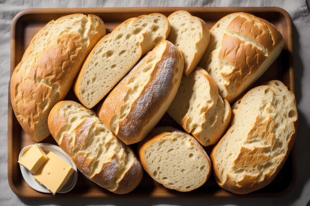 A tray of bread with a butter on it