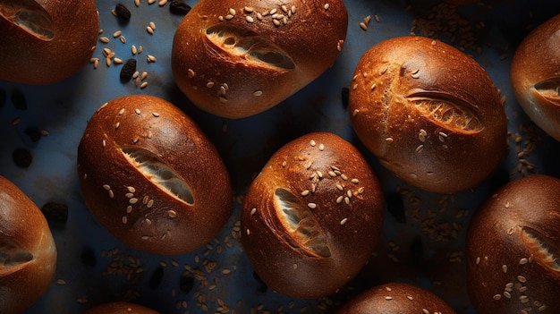 A tray of bread with sesame seeds on it