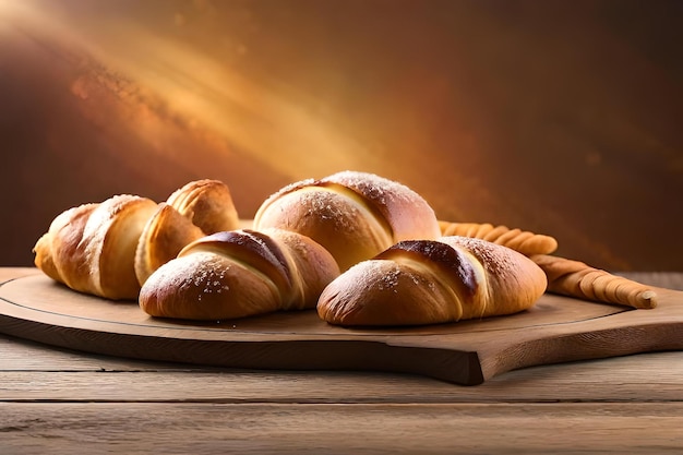 A tray of breads with a fire behind it