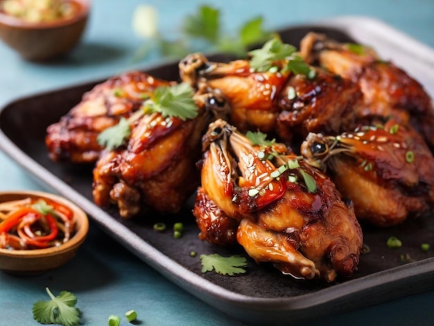 a tray of chicken wings with spices and herbs