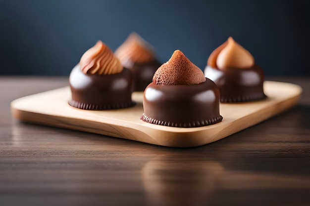 A tray of chocolate truffles with a dark background