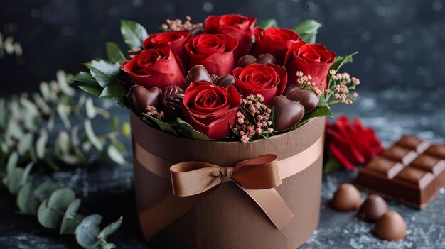 Tray of Chocolates and Roses on Table