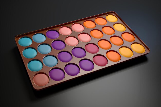 Photo a tray of colored creams in a dark box