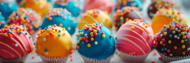 tray of colorful cake pops showcasing their spherical shape and decorative toppings in macro detail Generative AI