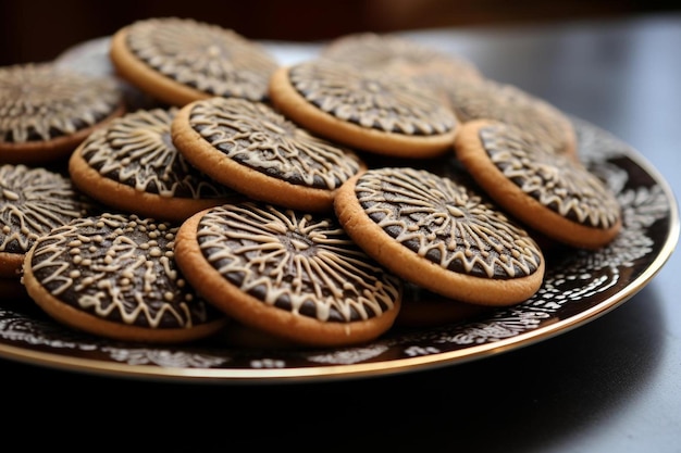 a tray of cookies with a design on the side of it
