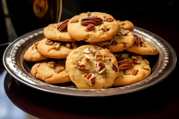 a tray of cookies with nuts and nuts on it.