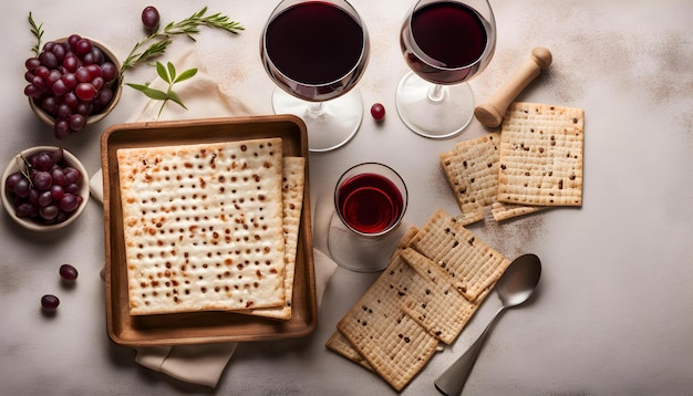 Foto un vassoio di cracker con cracker e bicchieri di vino