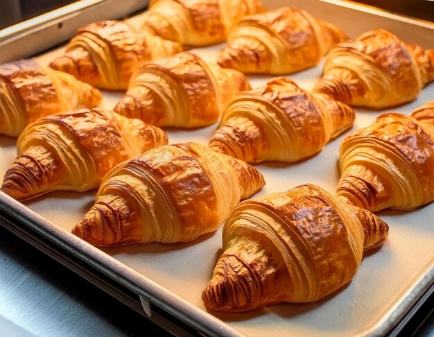 Photo a tray of croissants