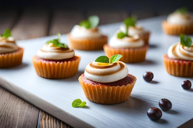 A tray of cupcakes with a meringue topping