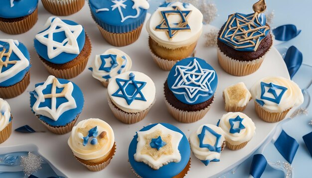 Photo a tray of cupcakes with the star on it
