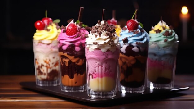 a tray of desserts with different colors and different flavors