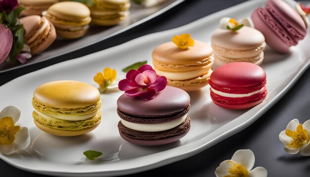 a tray of different types of desserts including one with a flower on it