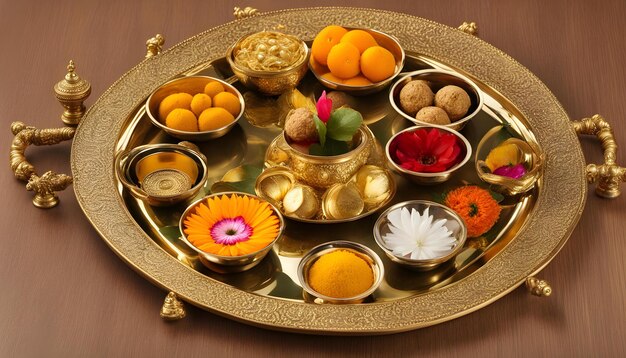 Photo a tray of different types of food including a flower and a flower