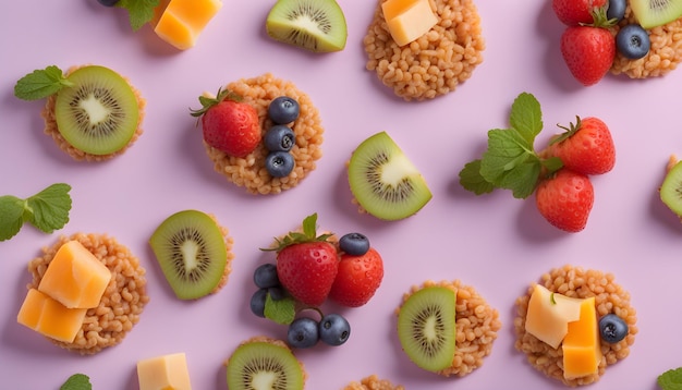 Photo a tray of different types of fruit including kiwi kiwi and kiwi