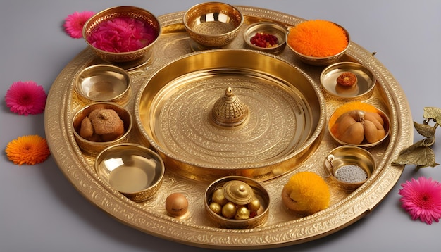 a tray of different types of objects including a gold colored item