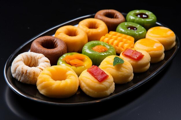 a tray of donuts with a variety of donuts on it.