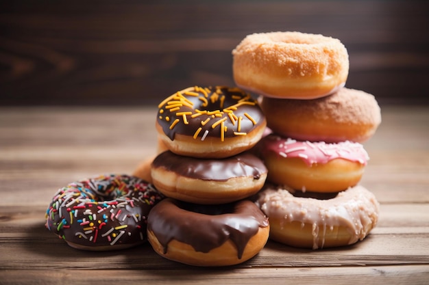 A tray of doughnuts with different flavors on it AI generation