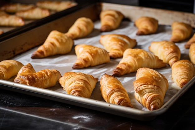 Tray of flaky puff pastries and turnovers ready to be baked created with generative ai