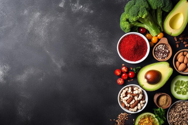 Photo a tray of food including avocado broccoli avocado and avocado