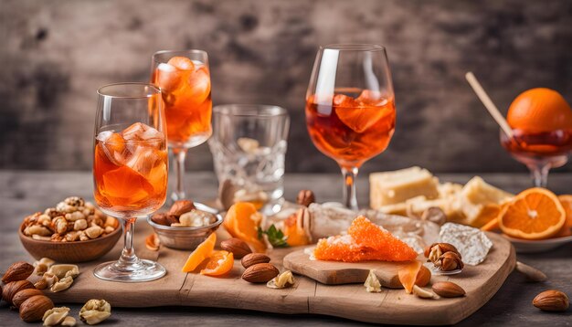 Photo a tray of food including cheese fruit and wine