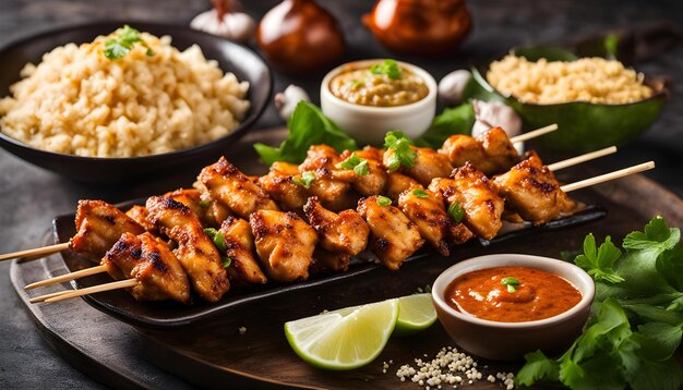 Photo a tray of food including chicken rice and rice