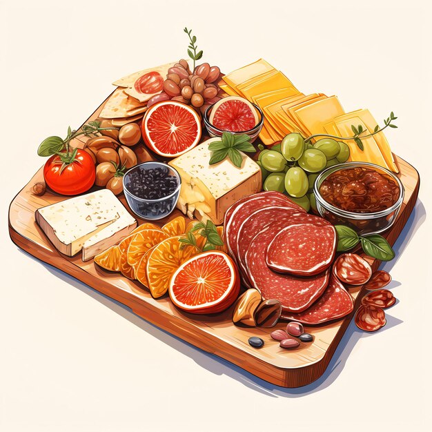 Photo a tray of food including meat cheese and vegetables