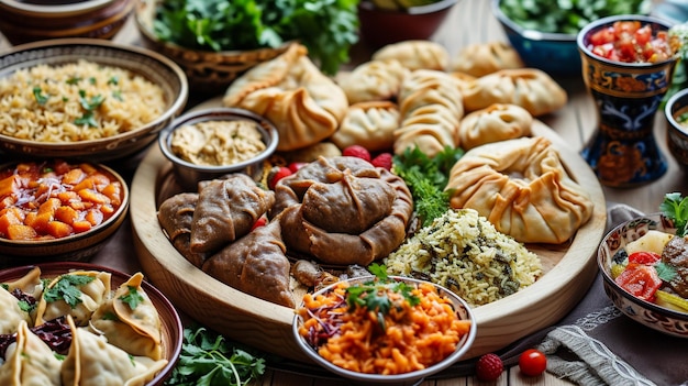 a tray of food including rice rice and other foods