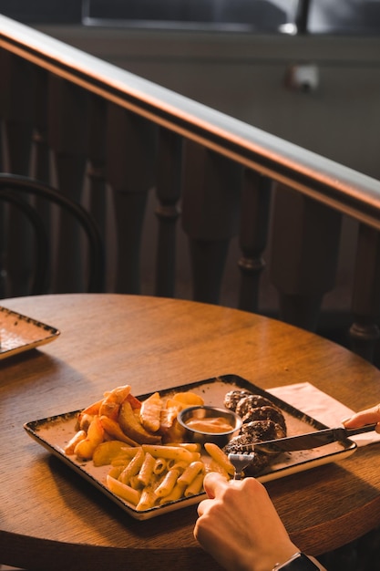 a tray of food that has food on it