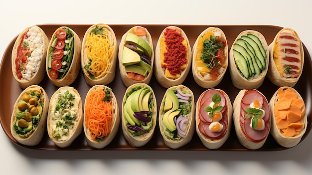 a tray of food that includes many different types of food.