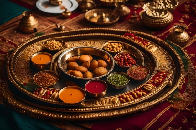 A tray of food with a bowl of food on it