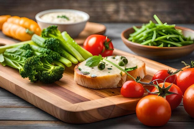 A tray of food with broccoli and tomatoes on it