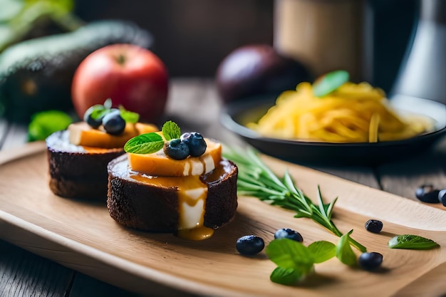 Photo a tray of food with cheese and vegetables on it