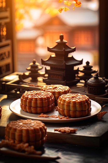 a tray of food with a chinese symbol on it